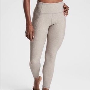 Athleta Tan White Rainwater Salutation Stash Pocket High Rise Leggings Size M